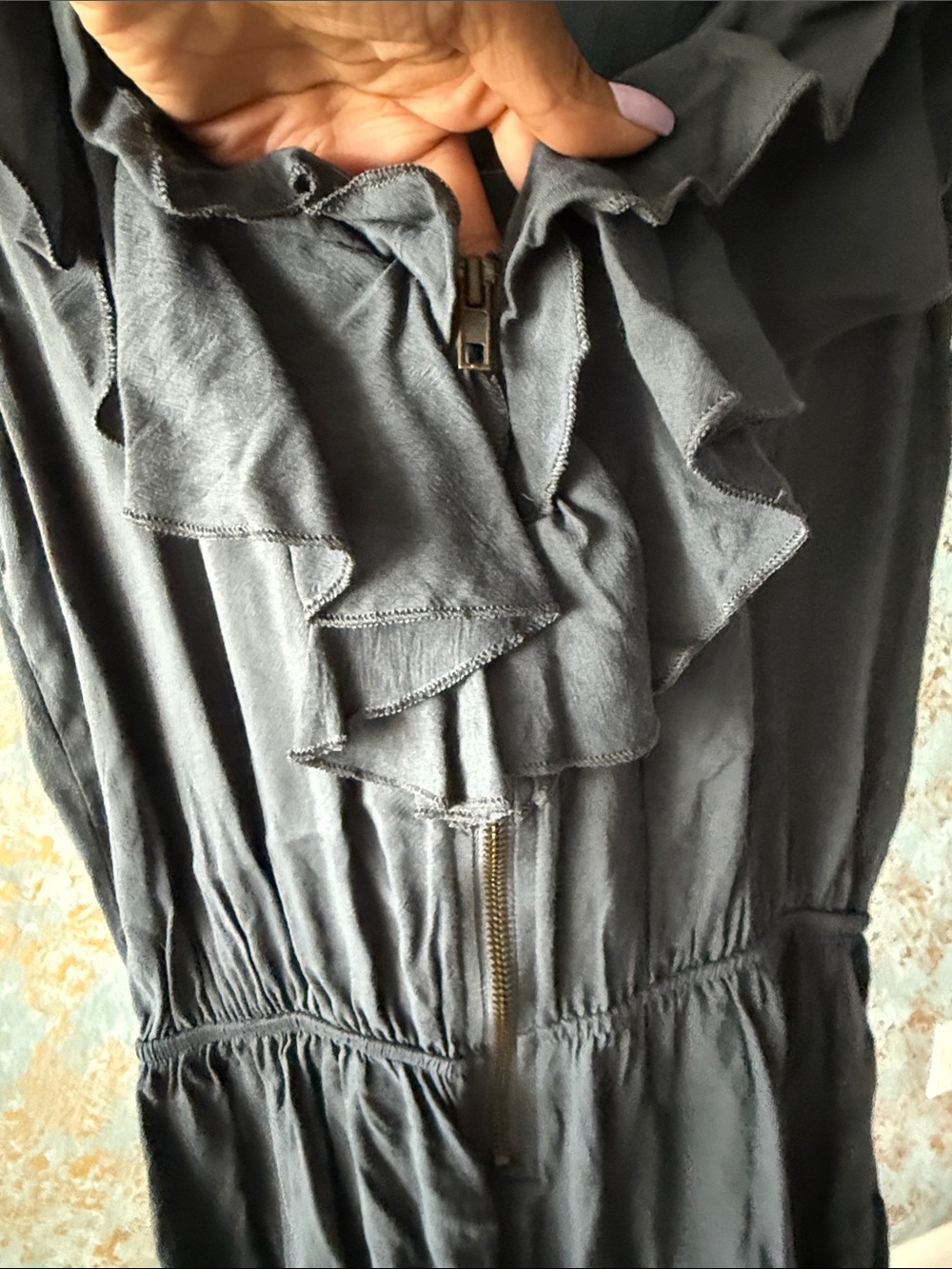 Pretty Good Slate Gray Ruffled Romper - Picture 2 of 5